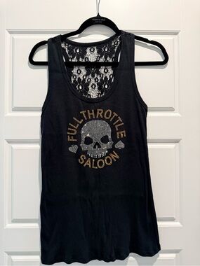 Black Studded Skull Tank with Lace Back